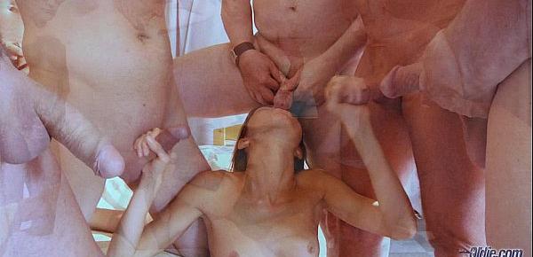  Old school gangbang with exquisite young blonde